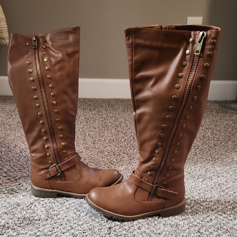 Studded Brown Heeled Boots